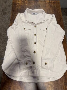 Sonoma Cream Button-Front Shacket with Patch Pockets size M- NWT